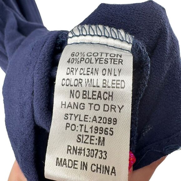 Umgee Lace Tunic Navy Blue Babydoll Bell Sleeve Draped Size M Sheer Boho Top - Picture 6 of 6